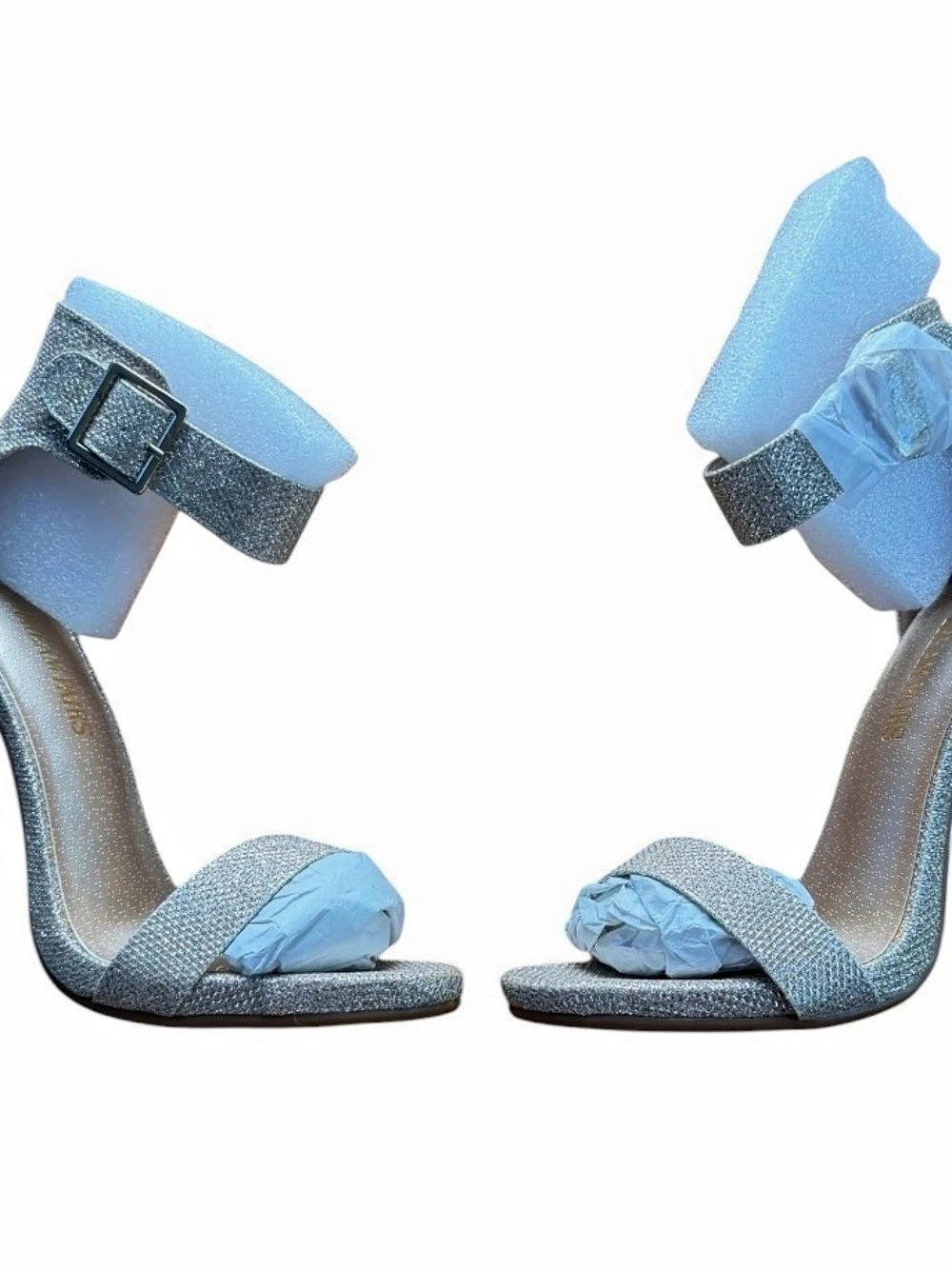 Dream Pairs Elegantee-N Women's Size 7 Silver Glitter Ankle Strap Stiletto Heels